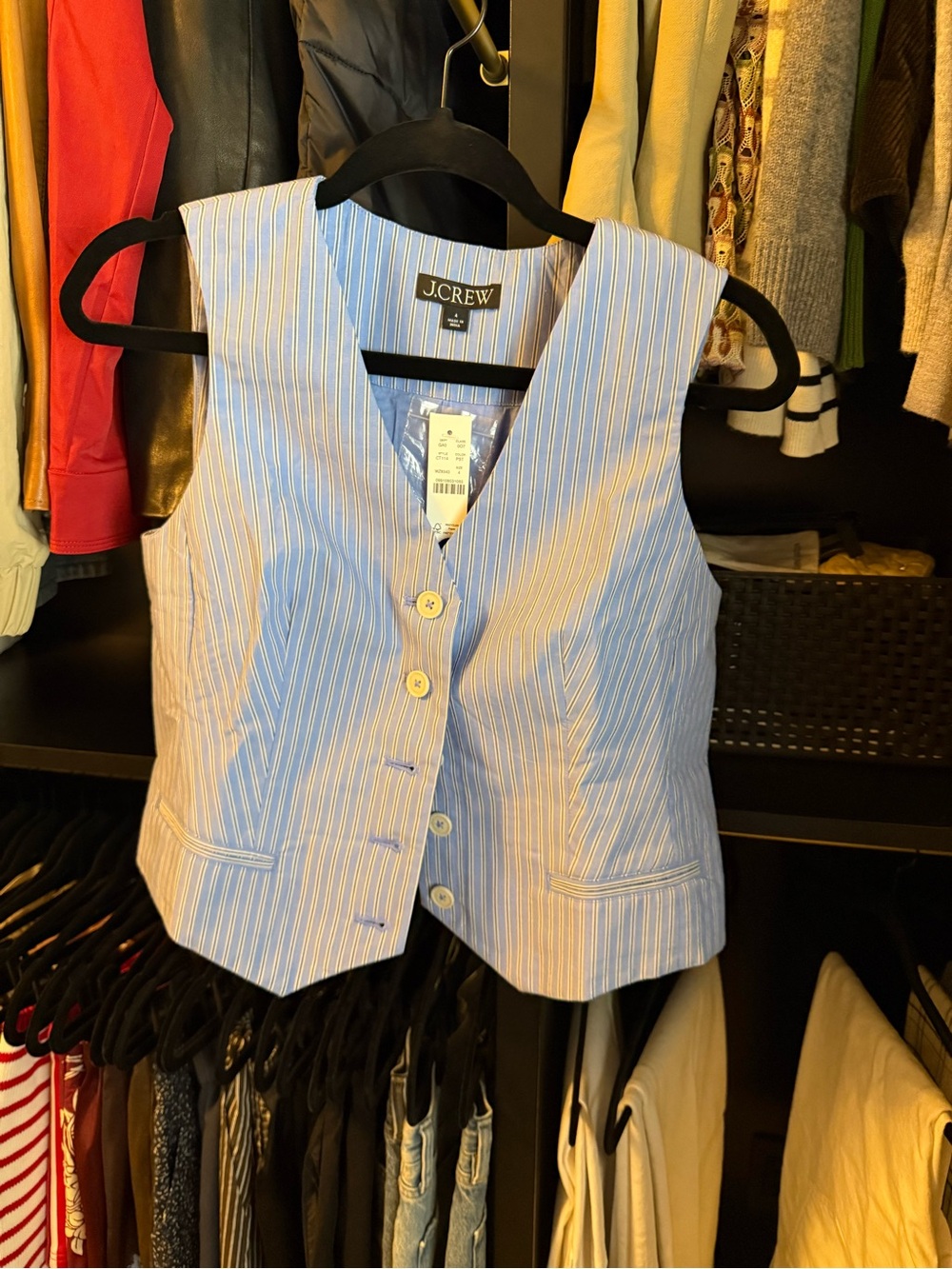 J. Crew Blue and White Pinstripe Vest